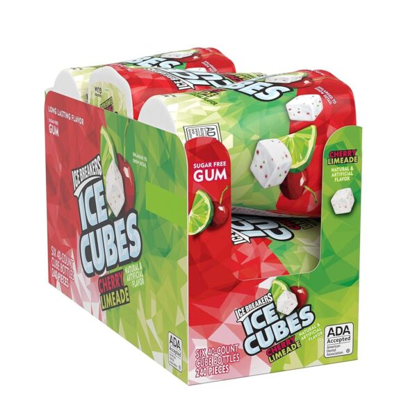 ICE BREAKERS Ice Cubes Sugar Free Chewing Gum Bottles, Cherry Lemonade Flavor, 3.24 oz, 6 Packs of 40 Pieces