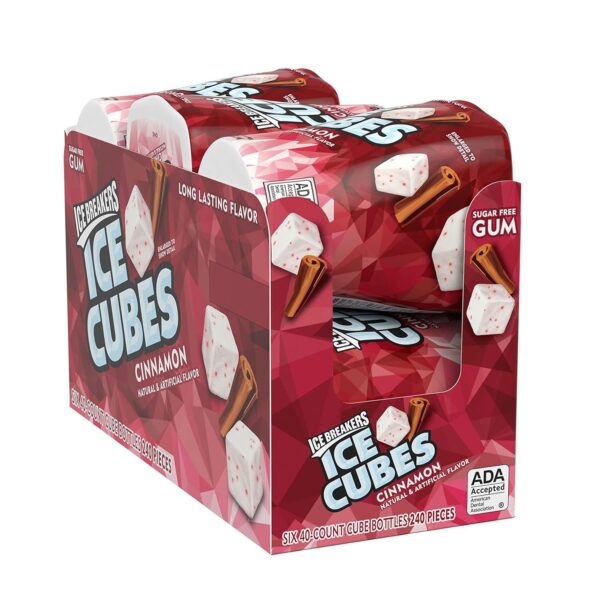 ICE BREAKERS Ice Cubes Sugar Free Chewing Gum Bottles, Cinnamon Flavor, 3.24 oz, 6 Packs of 40 Pieces