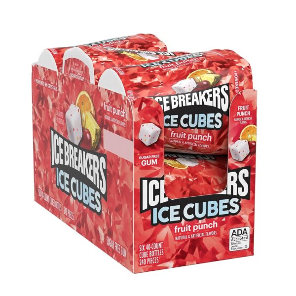 ICE BREAKERS Ice Cubes Sugar Free Chewing Gum Bottles, Fruit Punch Flavor, 3.24 oz, 6 Packs of 40 Pieces