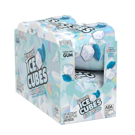 ICE BREAKERS Ice Cubes Sugar Free Chewing Gum Bottles, Mint Crystal Flavor, 3.24 oz, 6 Packs of 40 Pieces