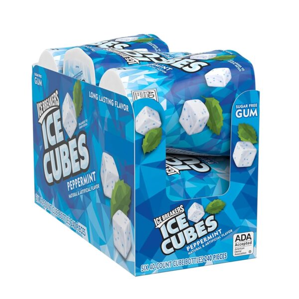 ICE BREAKERS Ice Cubes Sugar Free Chewing Gum Bottles, Peppermint Flavor, 3.24 oz, 6 Packs of 40 Pieces