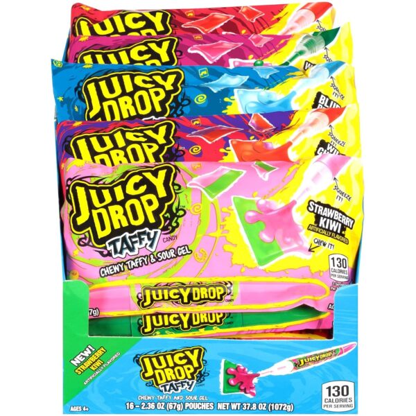 Juicy Drop Taffy Variety Pack, Assorted Flavors Sweet Chewy Candy, 2.36 Oz, 16 Count