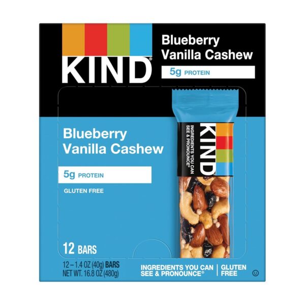 KIND Bars, Blueberry Vanilla Cashew, Healthy Snacks, Pack Of 12