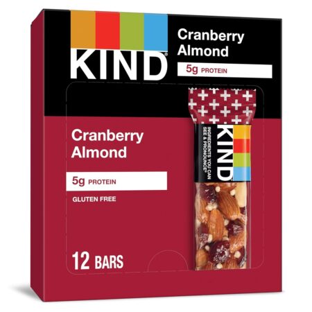 KIND Bars, Cranberry Almond, Healthy Snacks, Gluten Free, Pack of 12