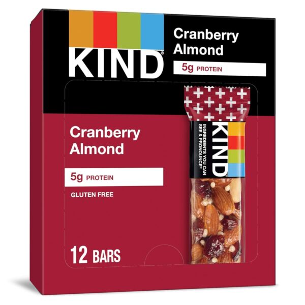 KIND Bars, Cranberry Almond, Healthy Snacks, Gluten Free, Pack of 12