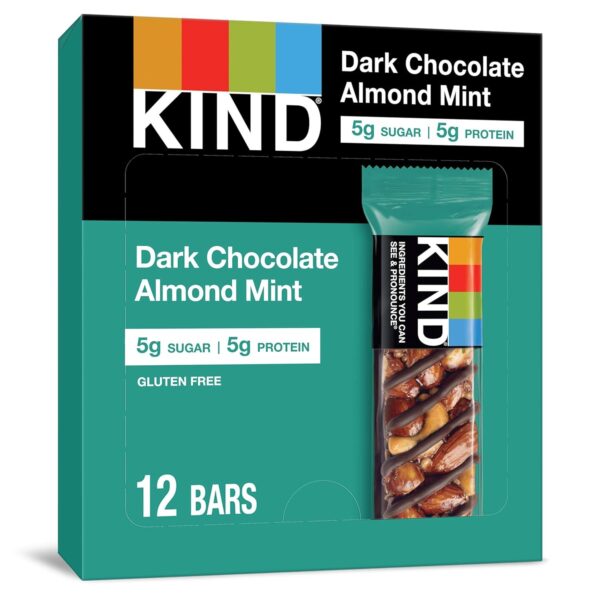 KIND Bars, Dark Chocolate Almond Mint, Healthy Snacks, Pack of 12