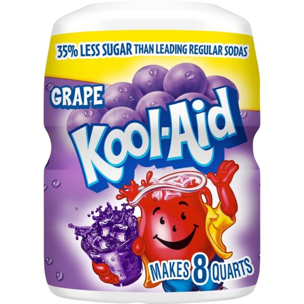 Kool-Aid Caffeine Free Sweetened Powdered Drink Mix, Grape Flavor, 19 oz Canister