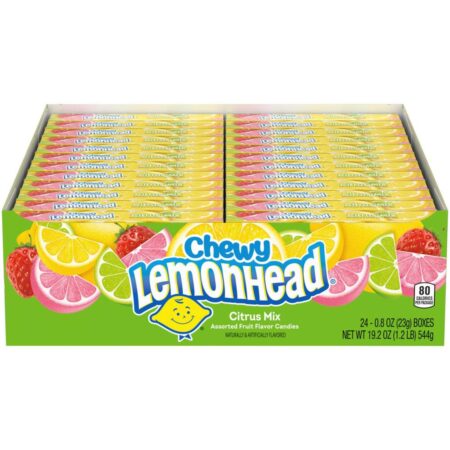 LEMONHEAD Chewy Candy, Fiercely Citrus Flavor, 0.8 Oz each, Pack of 24