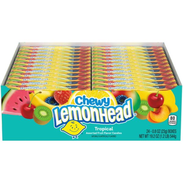 LEMONHEAD Chewy Candy, Tropical Flavor, 0.8 Oz each, Pack of 24