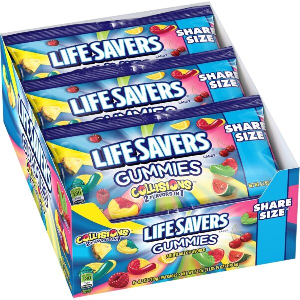 Lifesavers Gummies Collision, 2 Flavors in 1, Share Size, 4.2 Oz each, Pack of 15