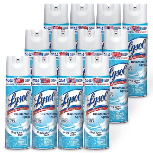 Lysol Disinfectant Spray for Disinfecting & Deodorizing, Crisp Linen, 19 fl oz, Pack of 12