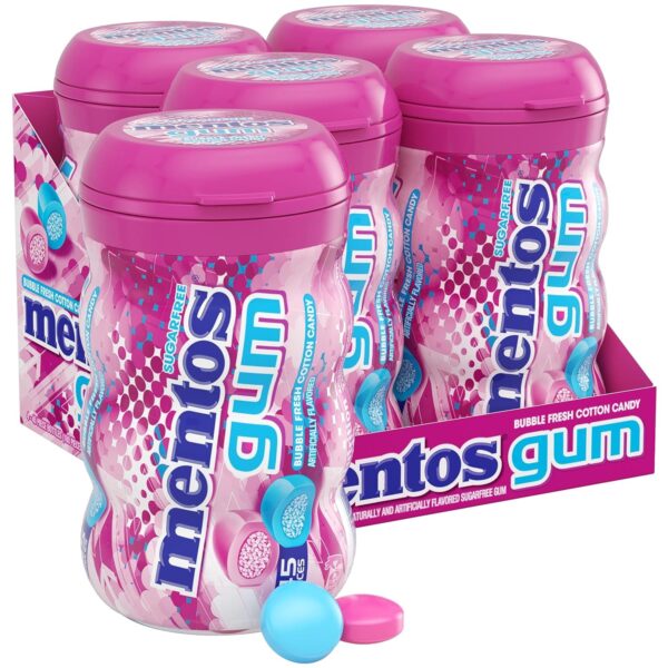 Mentos Sugar-Free Chewing Gum with Xylitol, Bubble Fresh Cotton Candy, 45 Piece Bottle (Pack of 4)