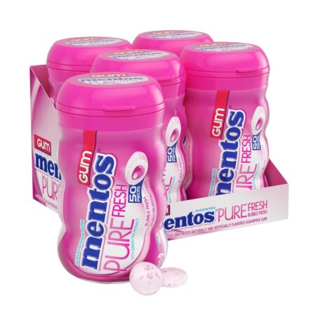 Mentos Pure Fresh Sugar-Free Chewing Gum with Xylitol, Bubble Fresh Flavor, 50 Piece Bottle (Pack of 4)