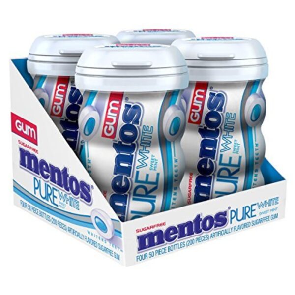 Mentos Gum Big Bottle Curvy, Pure White Sweet Mint, 50 Pieces (Pack Of 4)