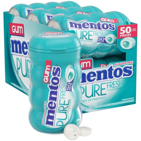 Mentos Pure Fresh Sugar-Free Chewing Gum with Xylitol, Wintergreen, 50 Count ( Pack of 6)