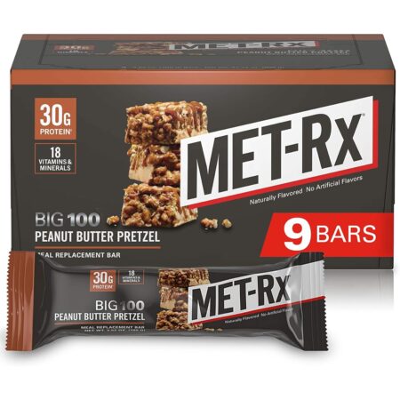 MET-Rx Big 100 Colossal Protein Bars, Peanut Butter Pretzel, 3.52 Oz each, 9 Count