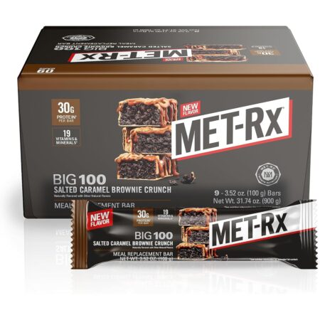 MET-Rx Big 100g Protein Bar, Salted Caramel Brownie Crunch, 3.52 Oz each, 9 Count