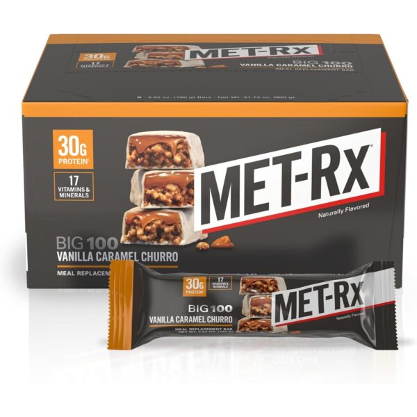 MET-Rx Big 100g Protein Bar, Caramel Churro, 3.52 Oz each, 9 Count