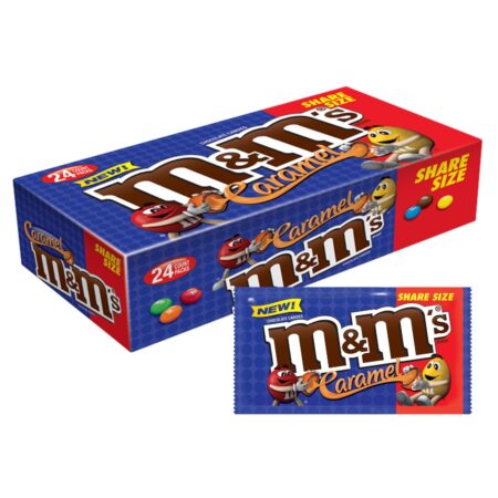 M&M'S Caramel Chocolate Candy, Share Size, 2.83 Oz each, Pack of 24