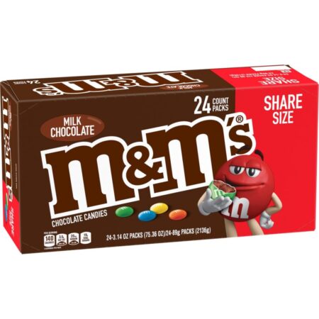 M&M'S Milk Chocolate Candy, Sharing Size, 3.14 Oz each, Pack of 24