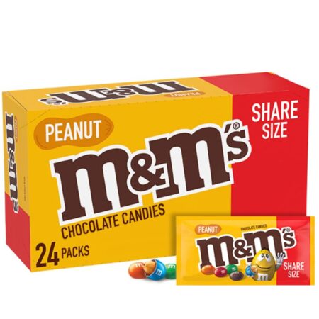 M&M'S Peanut Chocolate Candy, Sharing Size, 3.27 Oz each, Pack of 24