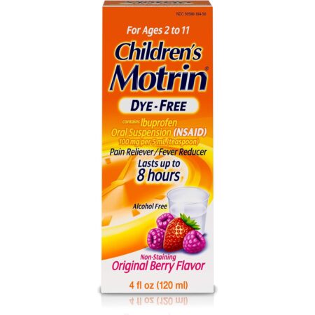 Motrin Children's Pain Reliever and Fever Reducer, Berry Flavor, Dye-Free, 4 Fl Oz, 1 Count