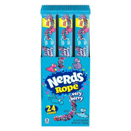 Nerds Rope Candy, Very Berry Flavor, 0.92 Ounce Ropes, Pack of 24