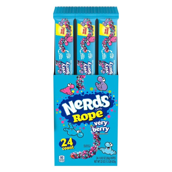 Nerds Rope Candy, Very Berry Flavor, 0.92 Ounce Ropes, Pack of 24