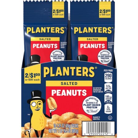 PLANTERS Salted Peanuts, 1.75 oz each, Pack of 18