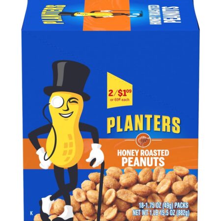 Planters Honey Roasted Peanuts, 1.75 oz Tubes, 1 Pack of 18