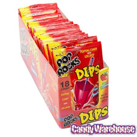 Pop Rocks Dips, Sour Strawberry, 0.63 oz each, Pack of 18 Count