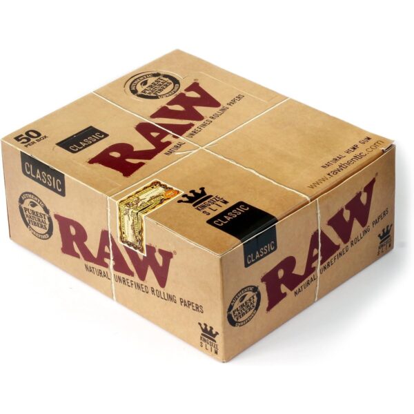 Raw Classic King Size Slim Rolling Paper Full Box Of 50 Packs, 5.3 Oz