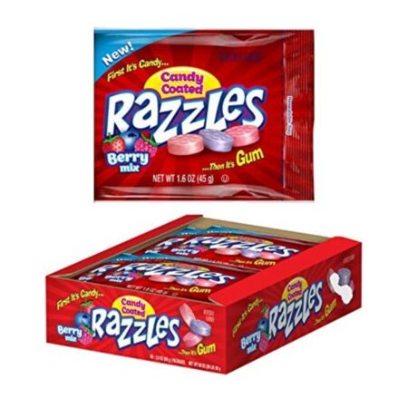 Razzles Mixed Berry Flavor Candy/Gum, 1.6 Oz each, Pack of 24