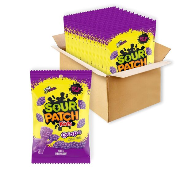 SOUR PATCH KIDS Soft & Chewy Candy, Grape Flavor, 3.5 oz each, Pack of 12