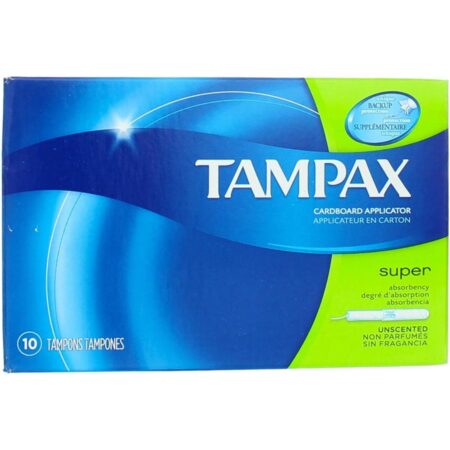 Tampax Super Absorbency Unscented, 10 Count, Pack of 12