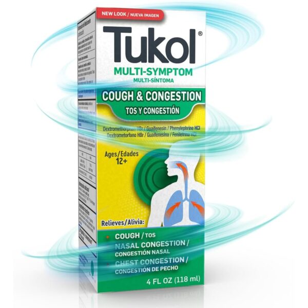 TUKOL Cough & Congestion Treatment, Multi-Symptom Cold Relief Syrup, 4 fl oz, 1 Count