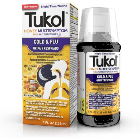 TUKOL Adult Honey Multi-Symptom Cold & Flu Nighttime Liquid Cough Medicine, 4 Oz, 1 Count