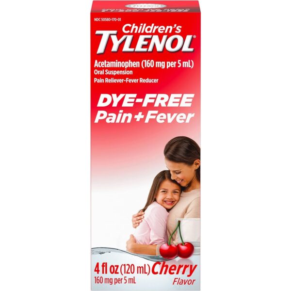 TYLENOL Children's Liquid Oral Suspension Pain Reliever & Fever Reducer, Dye-Free, Cherry, 4 Fl. Oz, 1 Count