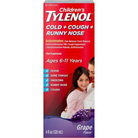 TYLENOL Children's Cold + Cough + Runny Nose Oral Suspension, Grape Flavor, 4 Fl Oz, 1 Count