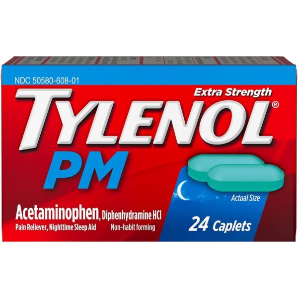 Tylenol PM Extra Strength Pain Reliever & Sleep Aid Caplets, 500 mg Acetaminophen, 24 Ct