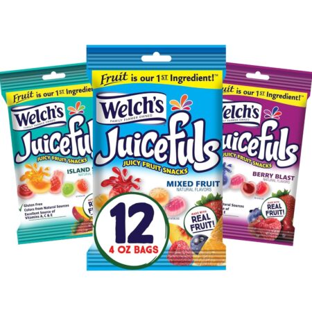 Welch's Juicy Fruit Snacks, Mixed Fruits, 4 Oz each, Pack of 12