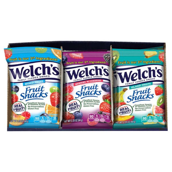 Welch's Fruit Snacks, Bulk Variety Pack with Mixed Fruit, Superfruit Mix, Island Fruits, 2.25 oz each, Pack of 16