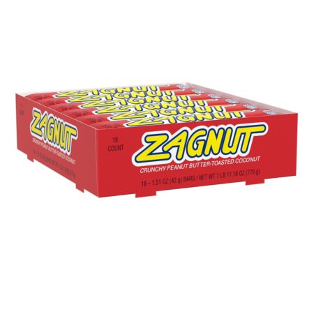 ZAGNUT Crunchy Peanut Butter with Toasted Coconut Candy Bars, 1.51 oz, 18 Count