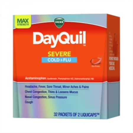 Vicks Dayquil Severe Cold + Flu Liquicaps, 32 Packets of 2 Liquicaps