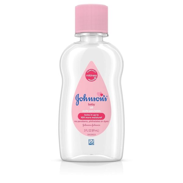 Johnson's Baby Oil, Pure Mineral Oil to Prevent Moisture Loss, Original, 3 Fl Oz, 1 Count