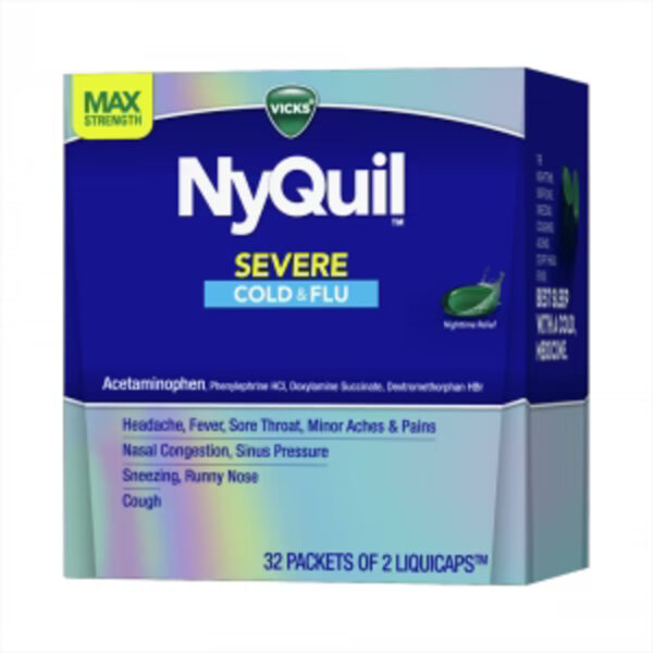 Vicks Nyquil Severe Cold + Flu Liquicaps, 32 Packets of 2 Liquicaps