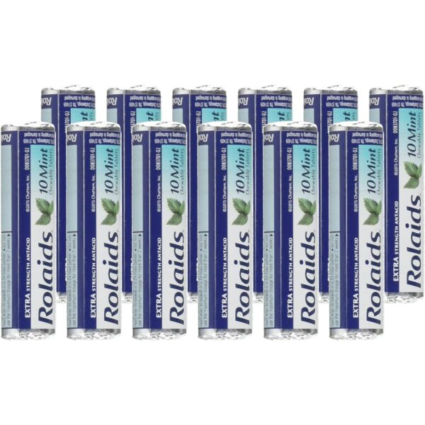 Rolaids Ultra Strength Antacid Chewable Tablets, Mint, Box of 12 Rolls