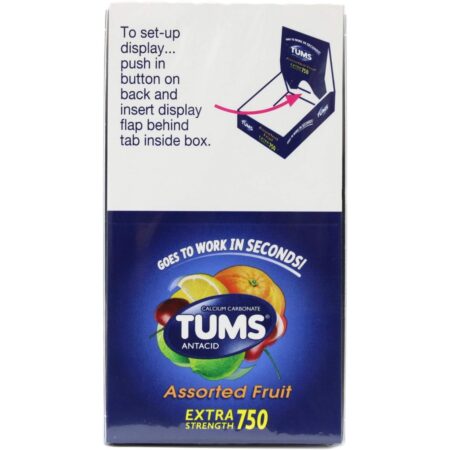 TUMS Antacid Chewable Tablets Ultra Strength, Assorted Fruit Flavors, Pack of 12 Rolls