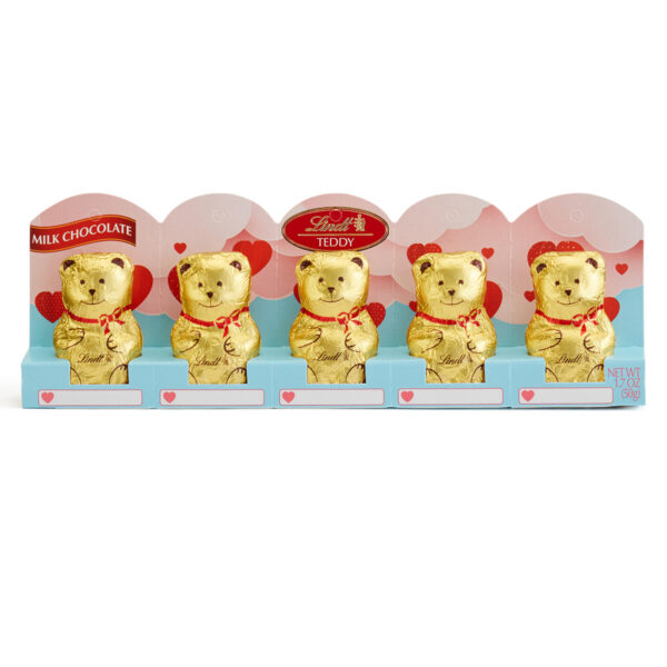 Lindt TEDDY Valentine's Milk Chocolate, Valentine's Candy, 1.7 oz. (Pack of 5)