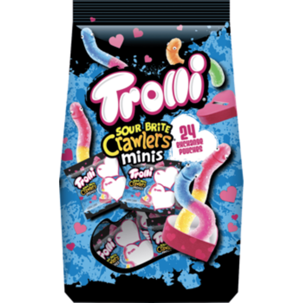 Trolli Valentine's Mini Sour Brite Crawler Count Classroom Exchange Pouches 12 Ounce